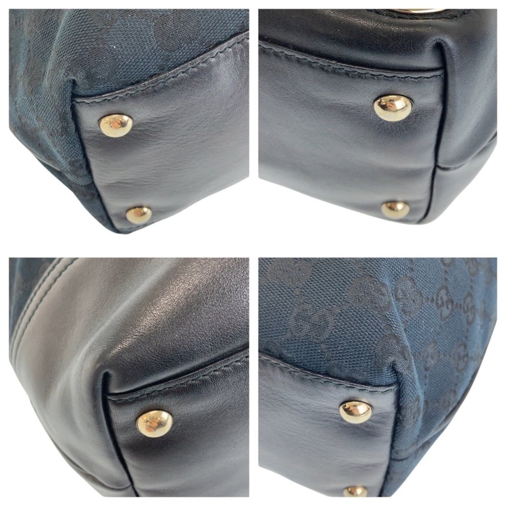 GUCCI Gucci New Brit Black Gold Hardware GG Canvas Leather 169945 Tote Bag Sh... - Picture 3 of 9